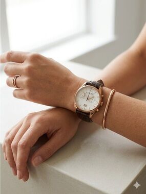 Links of London Rose Gold & Brown Leather Portobello Chronograph Watch